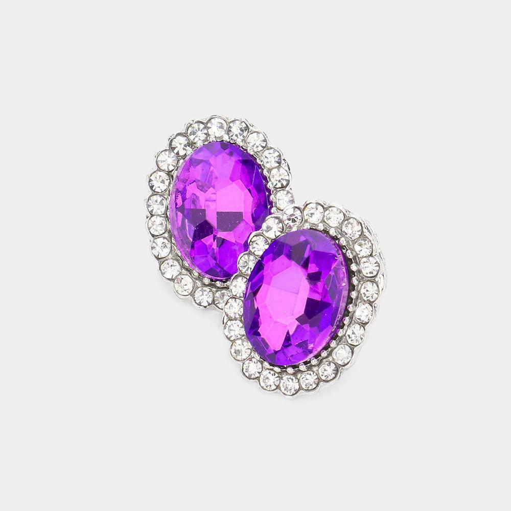Purple Oval Stone Stud Evening Earrings - Jewelry Store by Erik Rayo