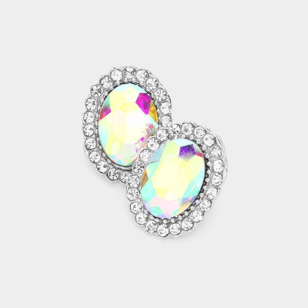 Silver Oval Stone Stud Evening Earrings - Jewelry Store by Erik Rayo