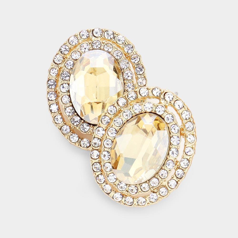 Rhinestone Trim Oval Stone Stud Evening Earrings - Jewelry Store by Erik Rayo