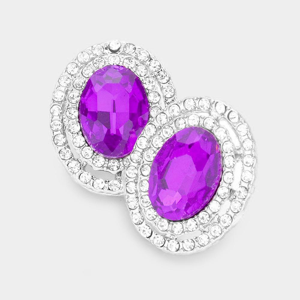Rhinestone Trim Oval Stone Stud Evening Earrings - Jewelry Store by Erik Rayo