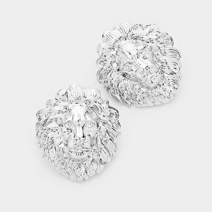Metal Lion Stud Earrings - Jewelry Store by Erik Rayo