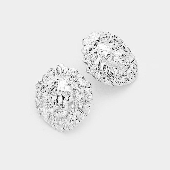 Metal Lion Stud Earrings - Jewelry Store by Erik Rayo