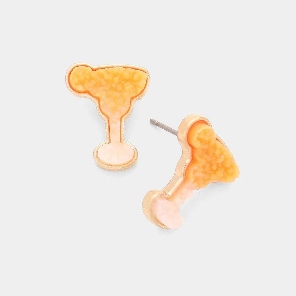 Orange Druzy Cocktail Stud Earrings - Jewelry Store by Erik Rayo