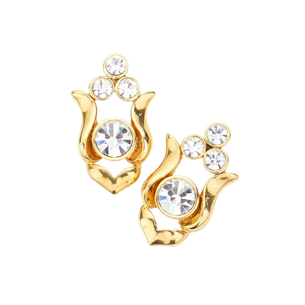 Gold Stone Embellished Metal Stud Earrings