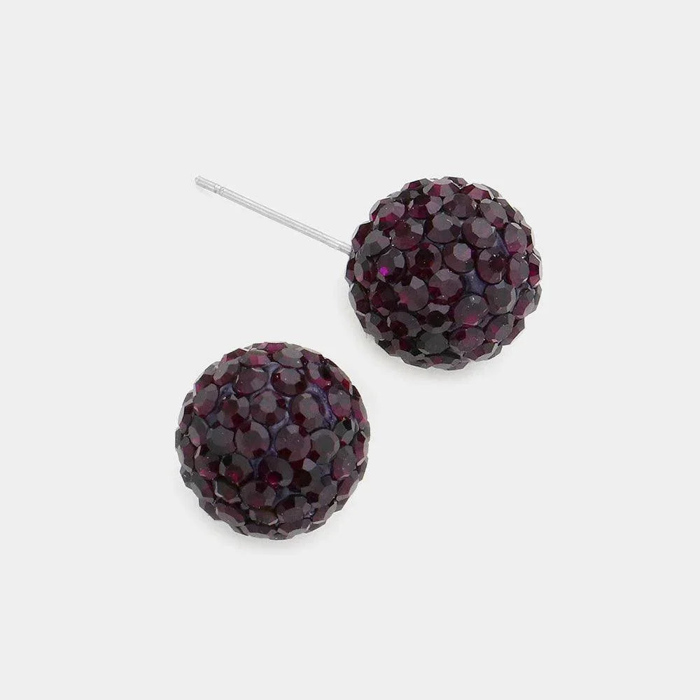 Purple Shamballa Ball Stud Earrings - Jewelry Store by Erik Rayo