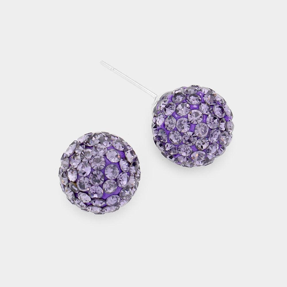 Purple Shamballa Ball Stud Earrings - Jewelry Store by Erik Rayo