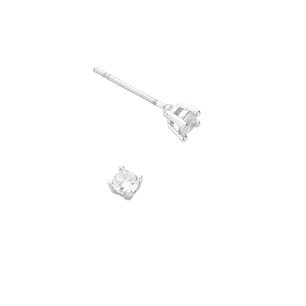 Silver 3mm Round Cut Crystal Cubic Zirconia CZ Stud Earrings with Clear Box - Jewelry Store by Erik Rayo