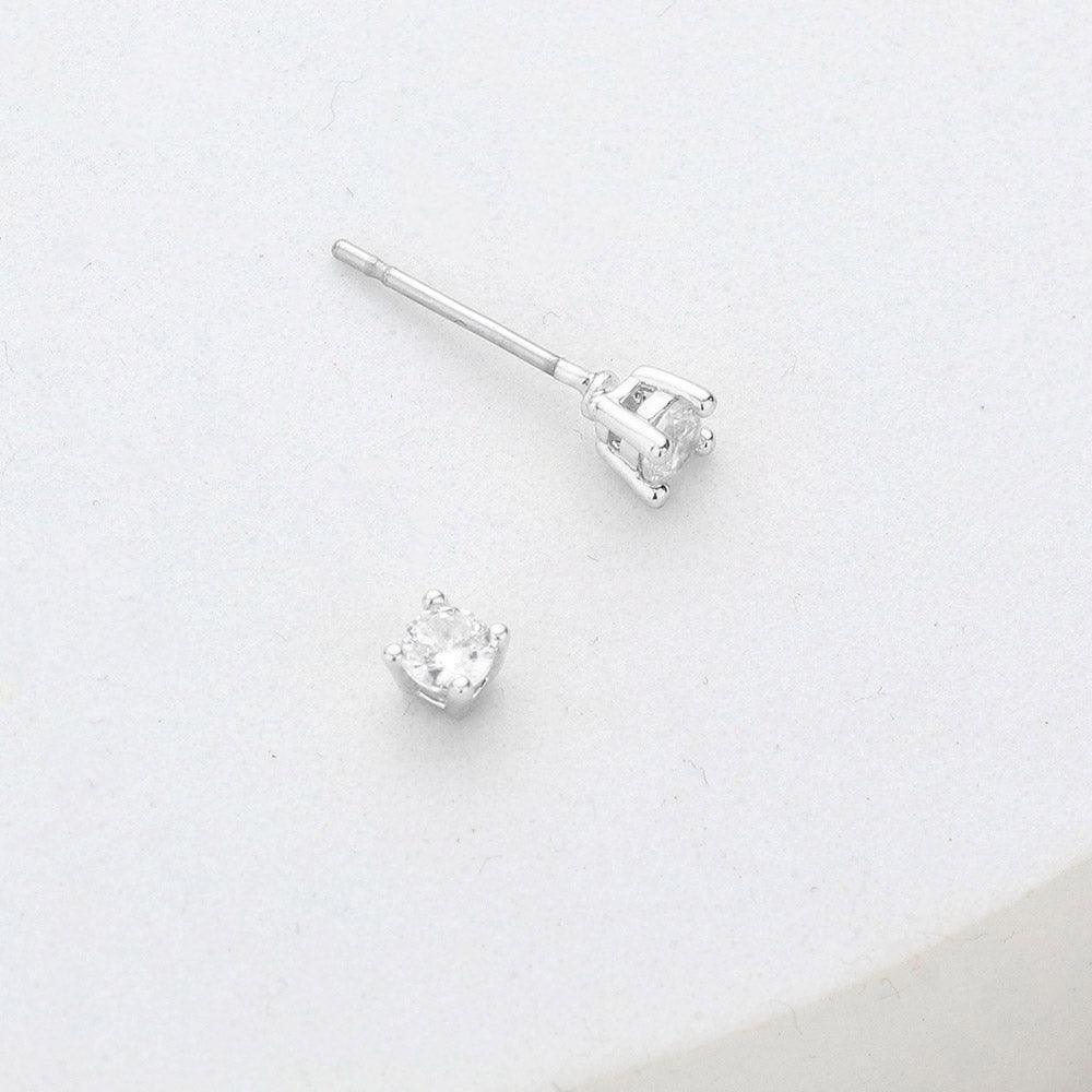 Silver 3mm Round Cut Crystal Cubic Zirconia CZ Stud Earrings with Clear Box - Jewelry Store by Erik Rayo