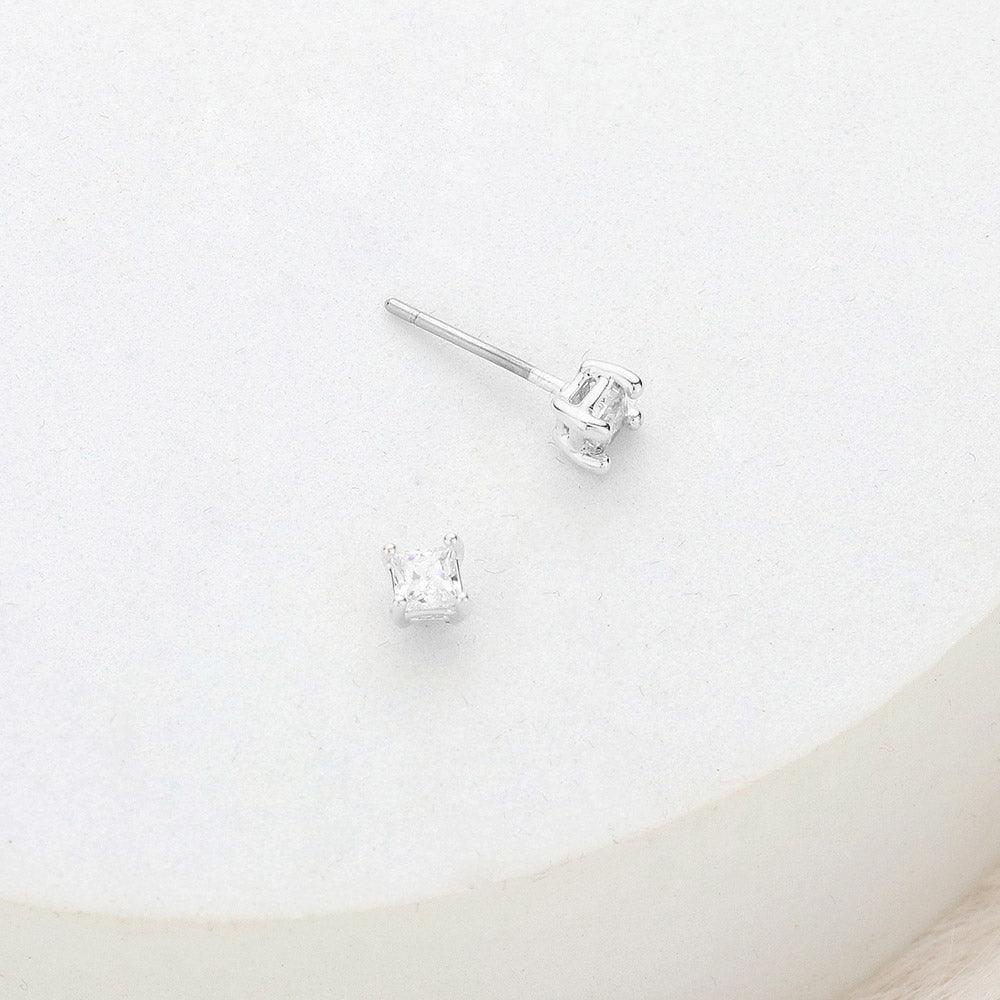 Silver 3mm Square Crystal Cubic Zirconia CZ Stud Earrings with Clear Box - Jewelry Store by Erik Rayo