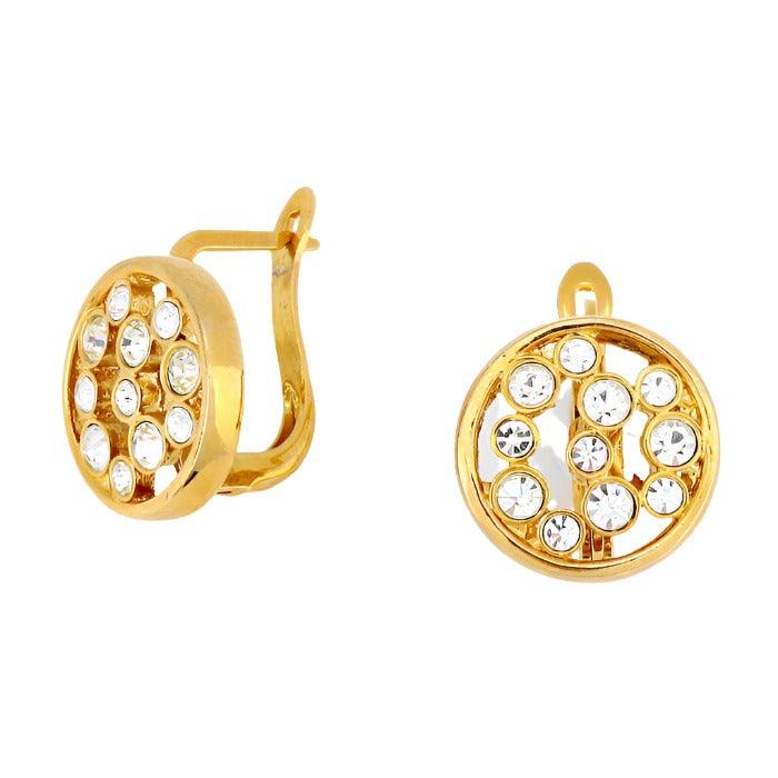 Gold Crystal Accented Circle Outline Metal Earrings