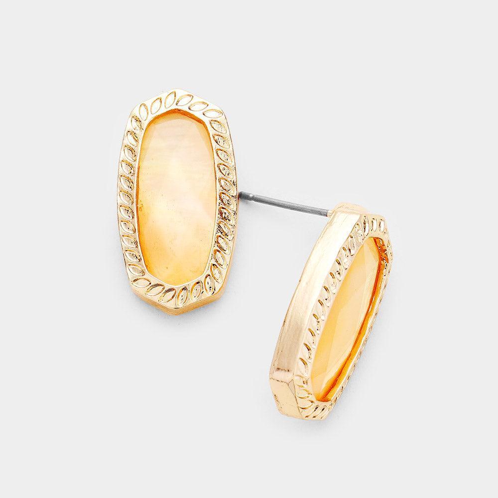 Orange Crystal Hexagon Embossed Metal Stud Earrings - Jewelry Store by Erik Rayo