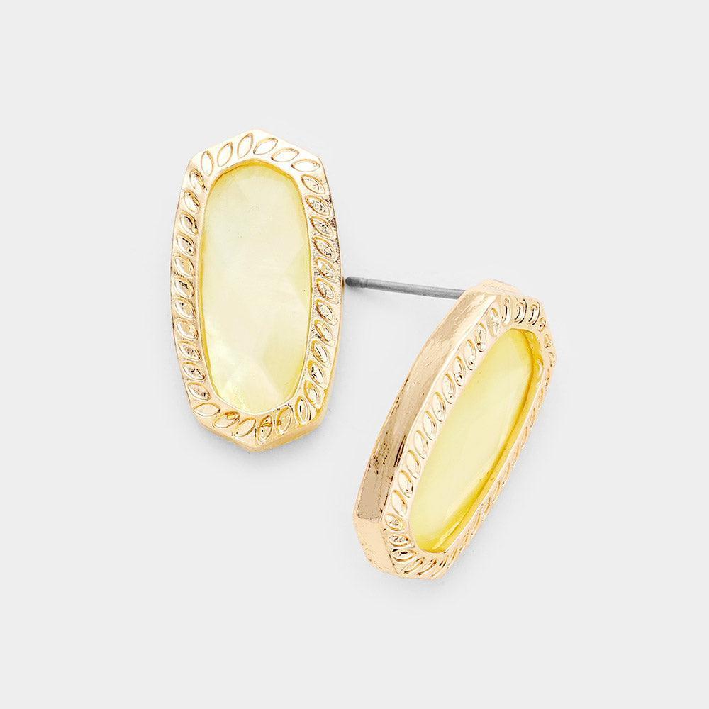 Yellow Crystal Hexagon Embossed Metal Stud Earrings - Jewelry Store by Erik Rayo