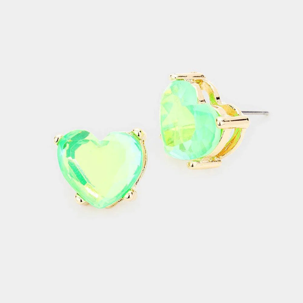 Green Heart Stone Stud Earrings - Jewelry Store by Erik Rayo
