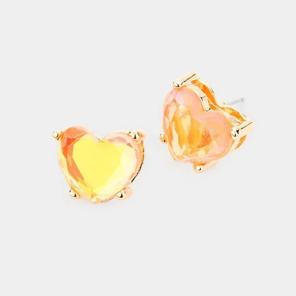 Orange Heart Stone Stud Earrings - Jewelry Store by Erik Rayo