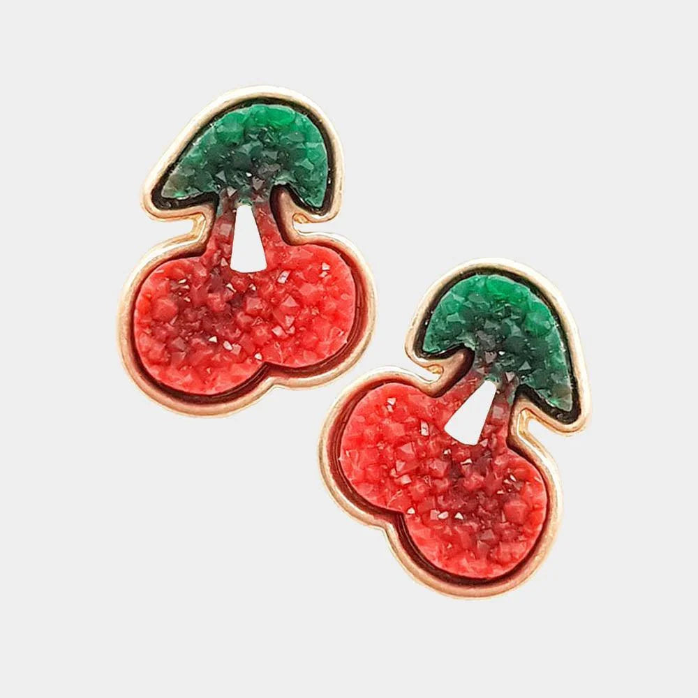 Red Druzy Cherry Stud Earrings - Jewelry Store by Erik Rayo