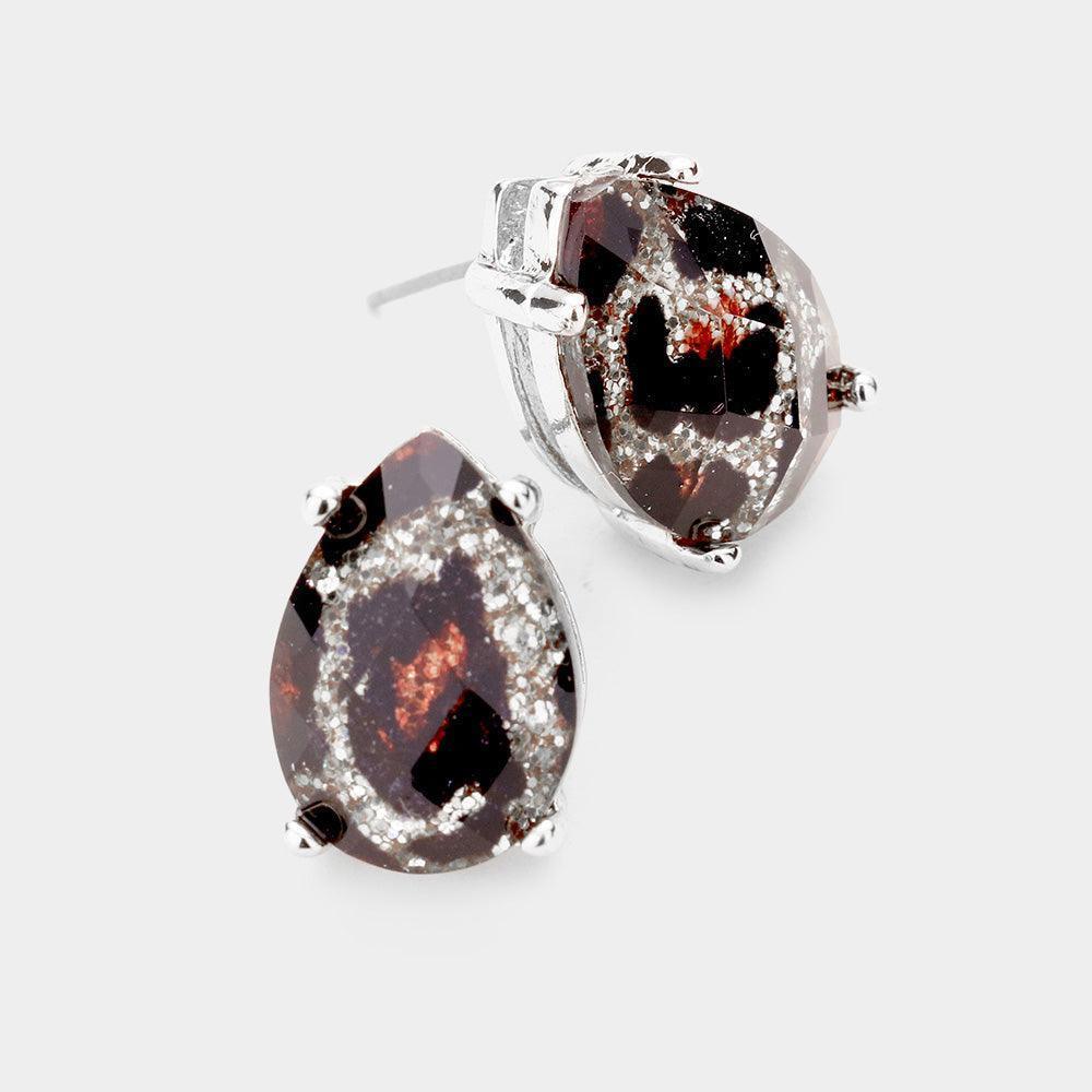 Glitter Leopard Pattern Teardrop Stone Stud Earrings - Jewelry Store by Erik Rayo