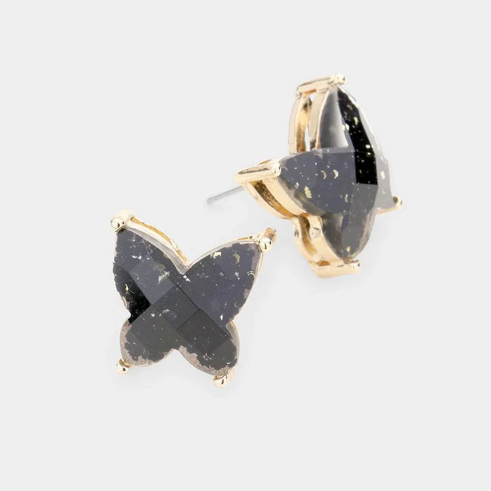 Gold Glitter Butterfly Stud Earrings - Jewelry Store by Erik Rayo