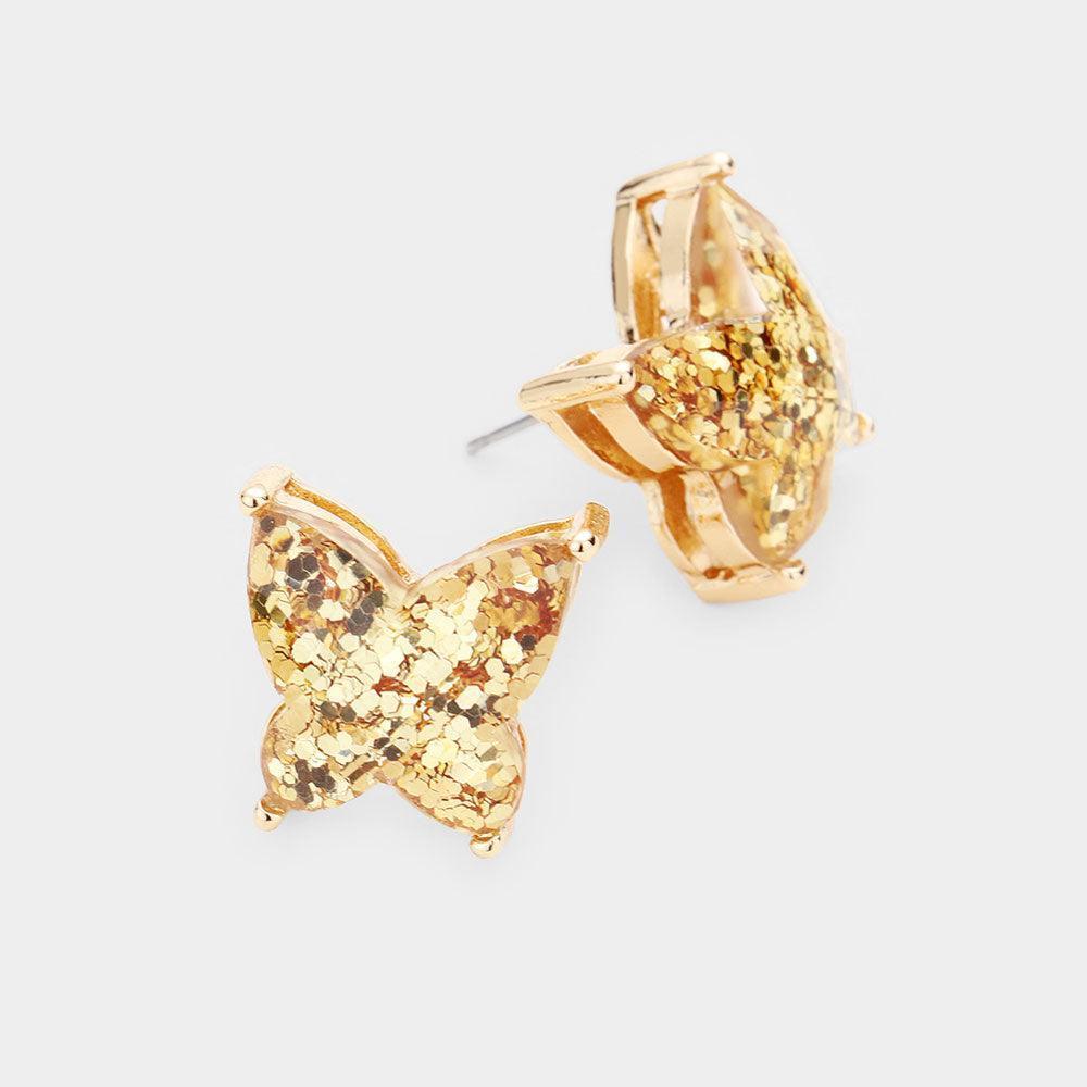 Gold Glitter Butterfly Stud Earrings - Jewelry Store by Erik Rayo