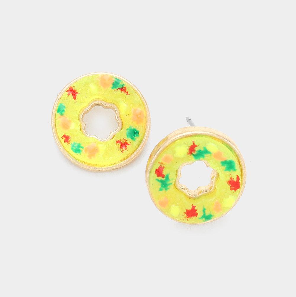 Yellow Druzy Donut Stud Earrings