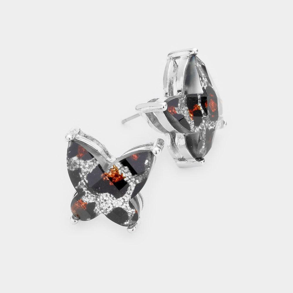 Leopard Glitter Butterfly Stud Earrings - Jewelry Store by Erik Rayo