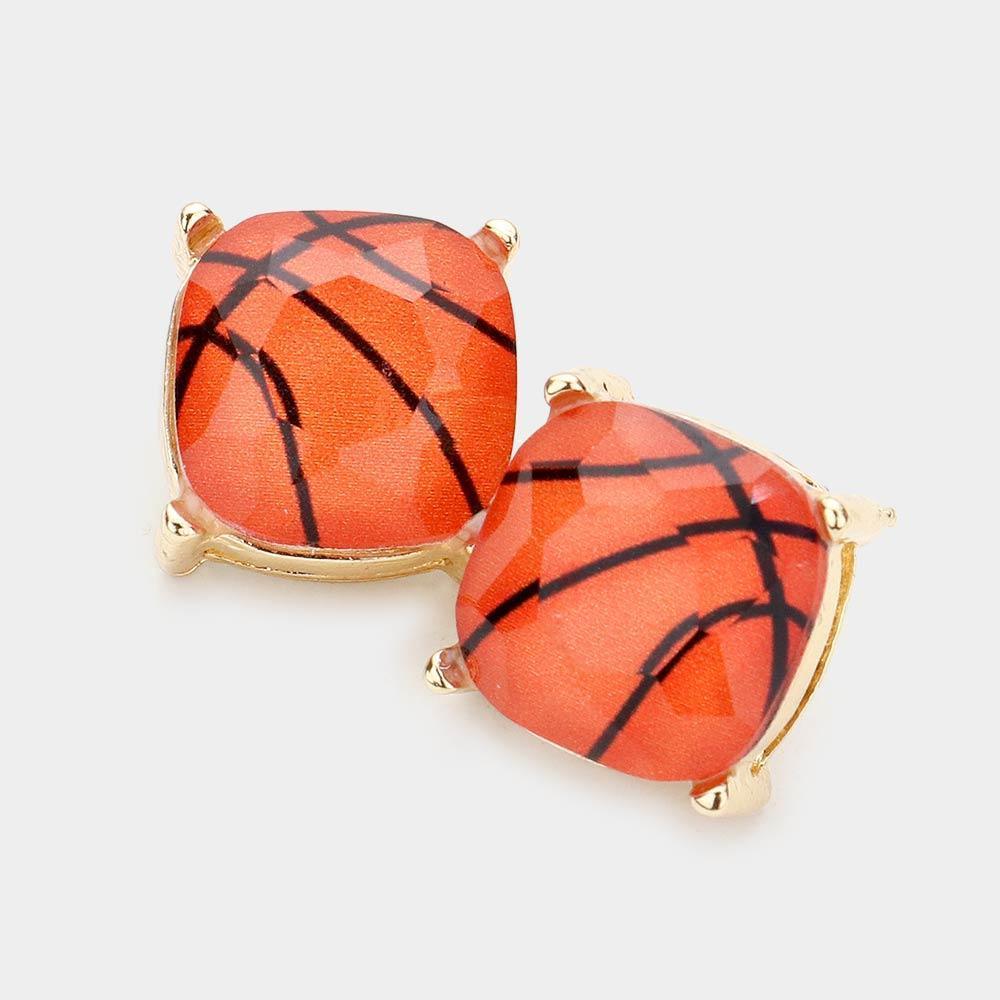 Basketball Printed Square Stud Earrings - Jewelry Store by Erik Rayo