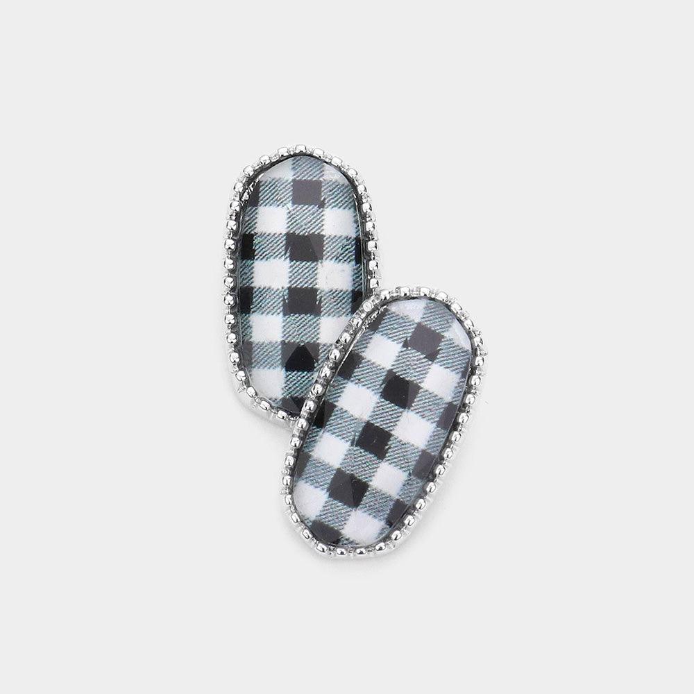 White Buffalo Check Patterned Hexagon Stud Earrings - Jewelry Store by Erik Rayo