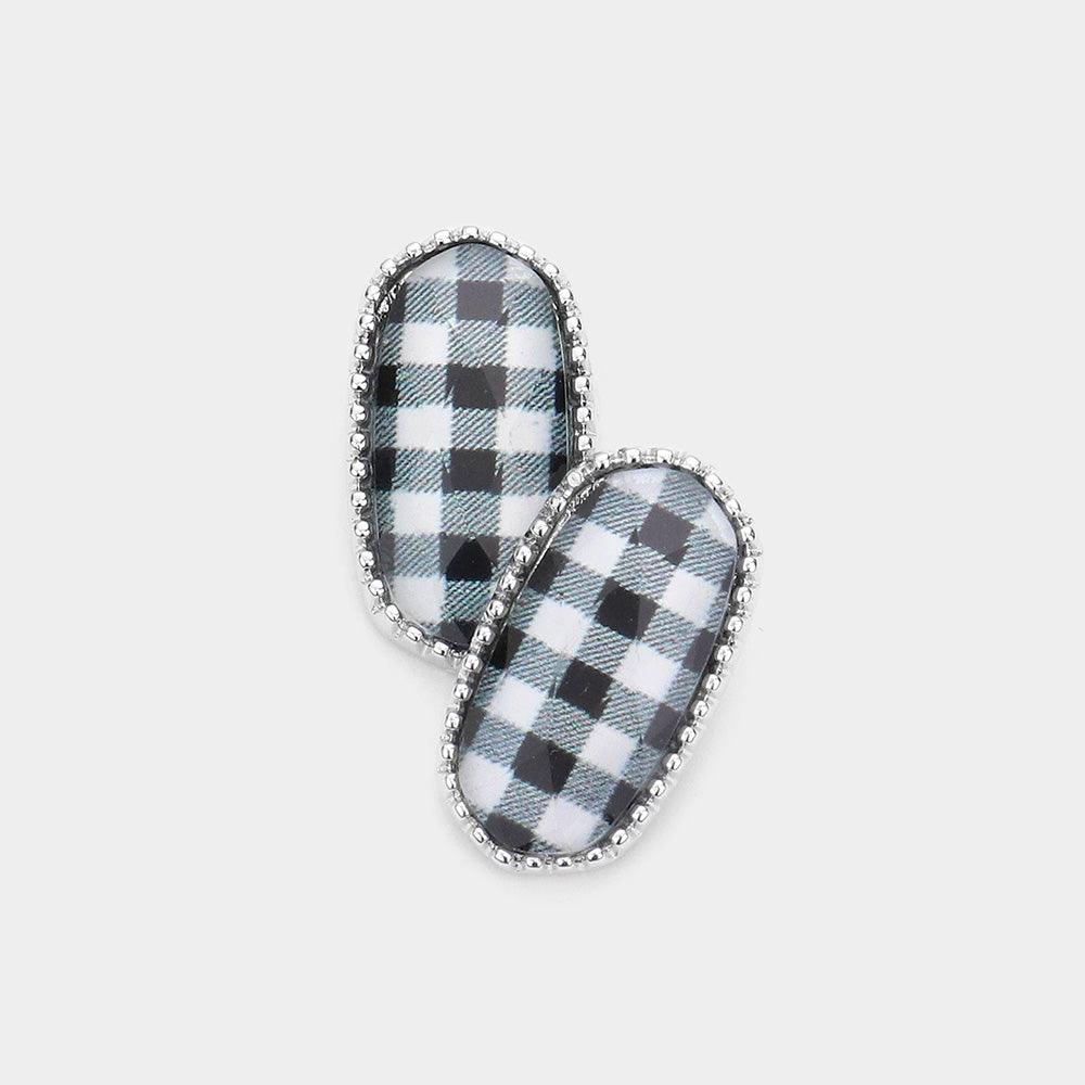 White Buffalo Check Patterned Hexagon Stud Earrings