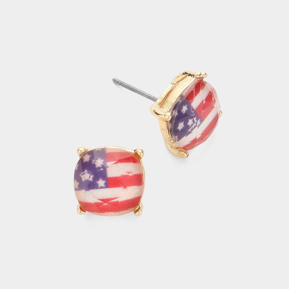 Gold American USA Flag Stud Earrings