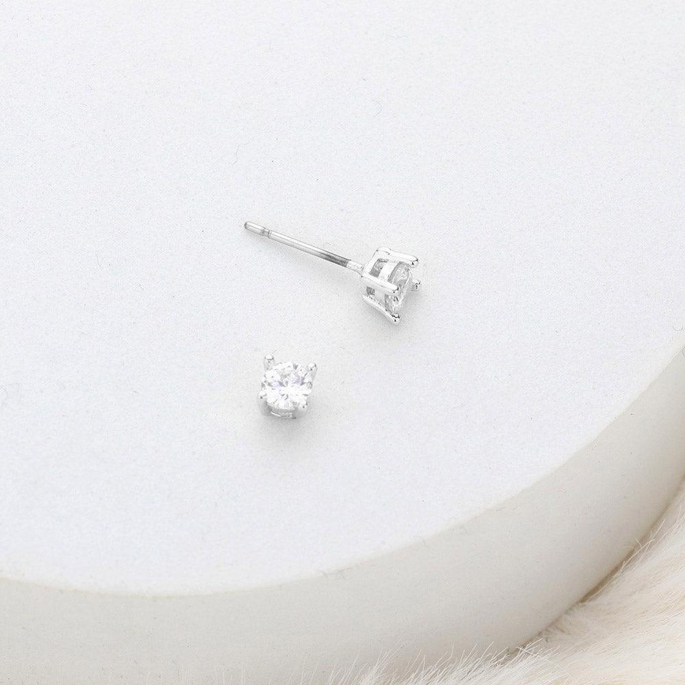 Silver 4mm Round Cut Crystal Cubic Zirconia CZ Stud Earrings with Clear Box - Jewelry Store by Erik Rayo