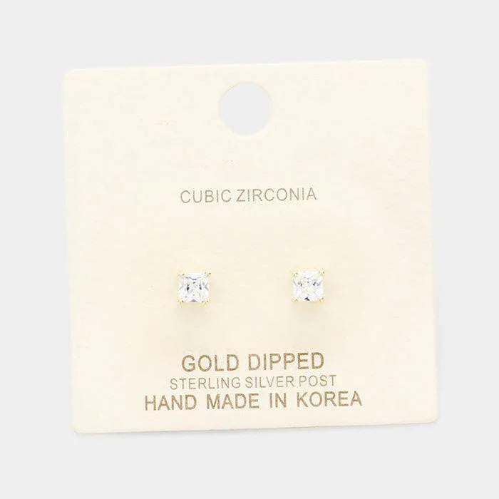 Silver Gold Dipped 4mm Cubic Zirconia Square Stud Earrings - Jewelry Store by Erik Rayo