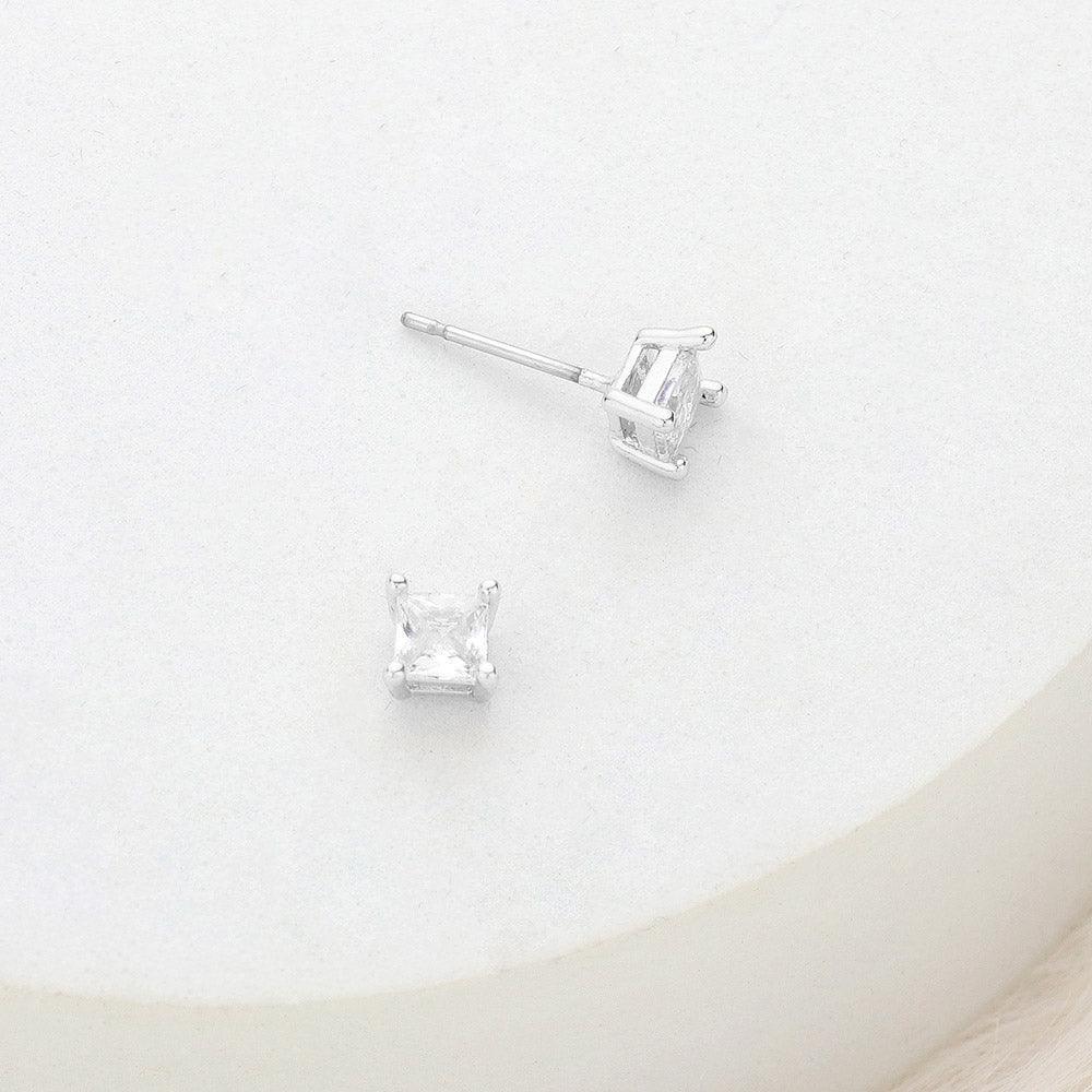 Silver 4mm Square Crystal Cubic Zirconia CZ Stud Earrings with Clear Box - Jewelry Store by Erik Rayo