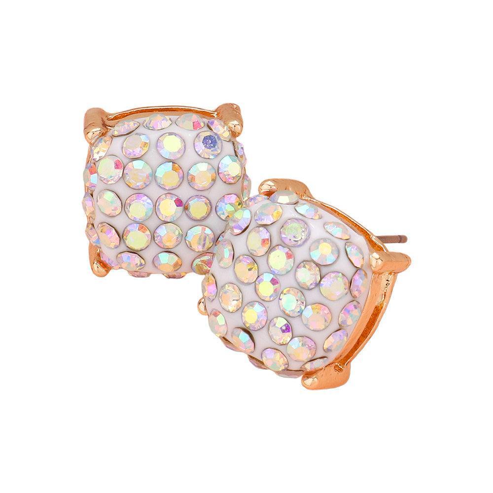Stone Embellished Square Stud Earrings - Jewelry Store by Erik Rayo
