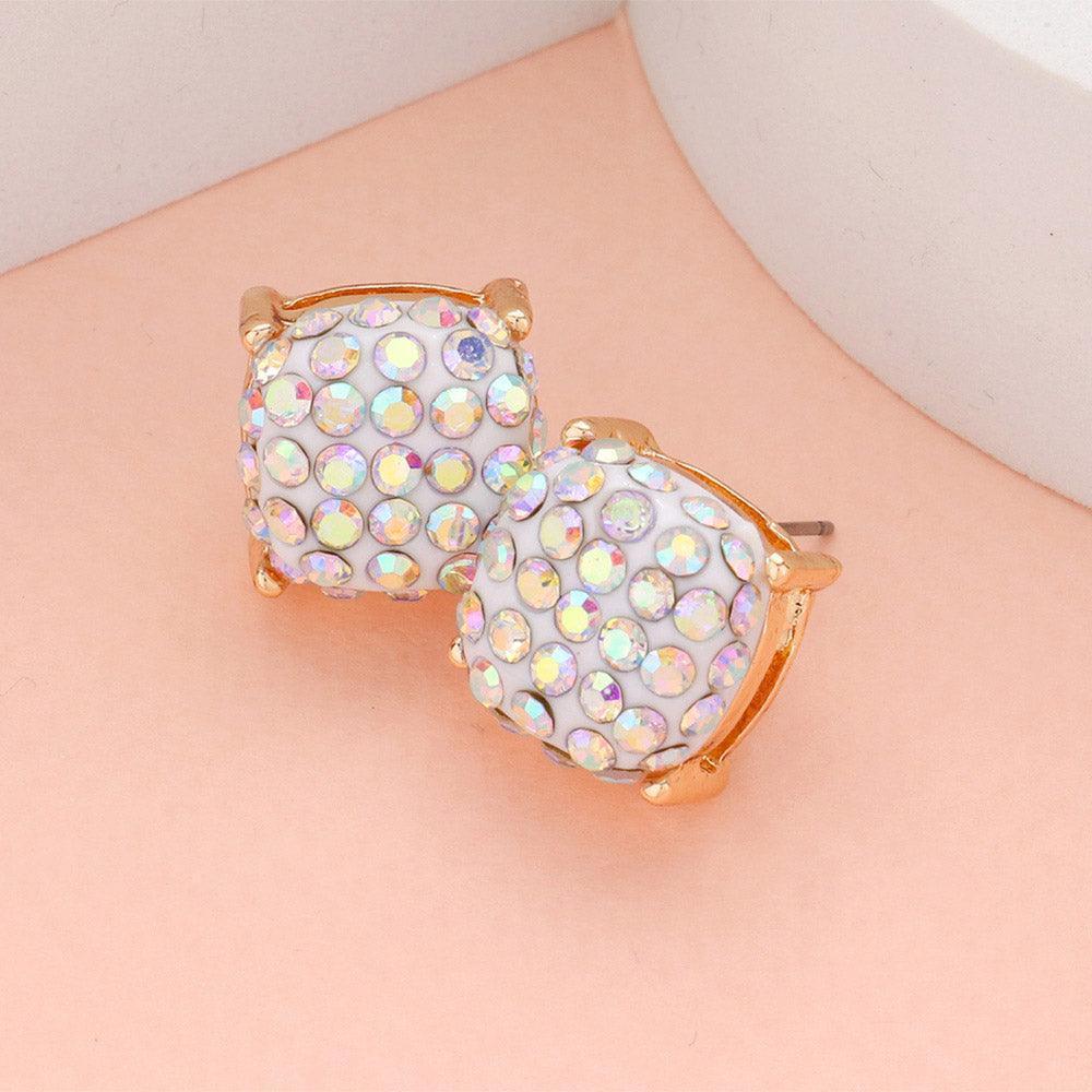 Stone Embellished Square Stud Earrings - Jewelry Store by Erik Rayo