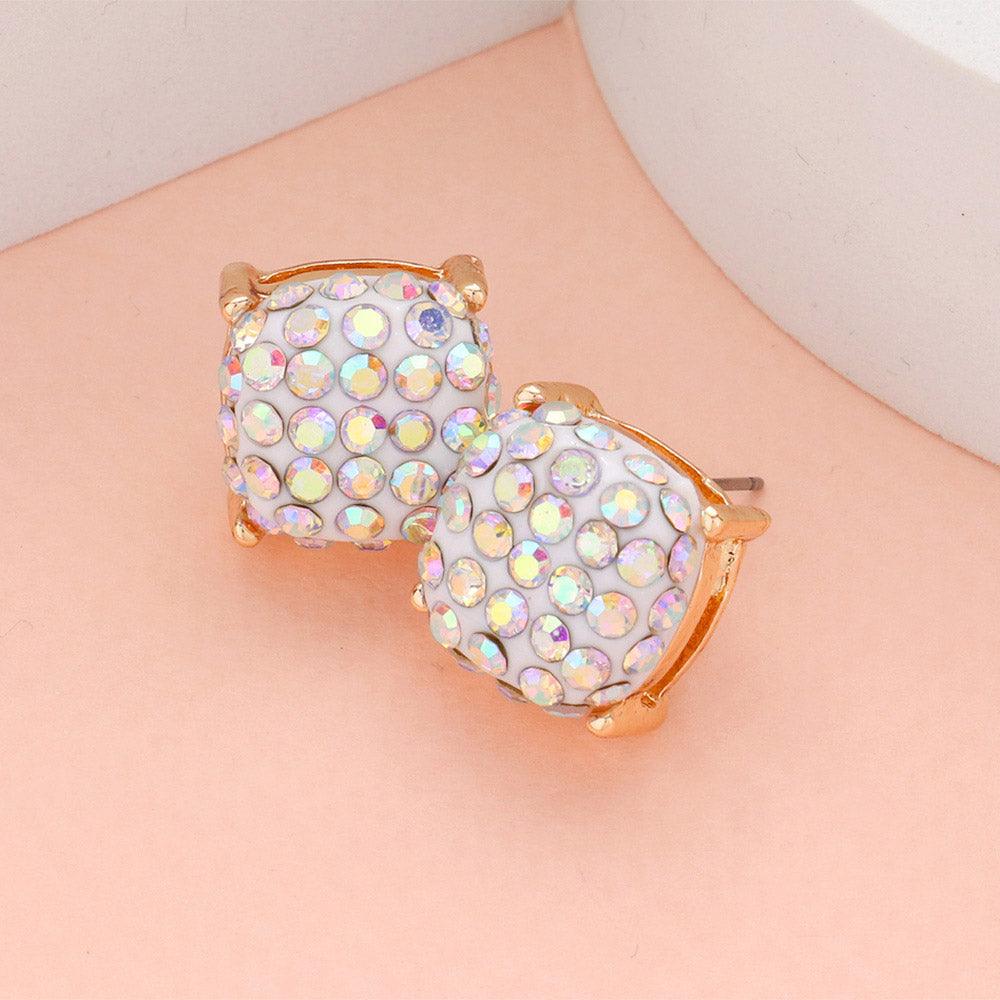 Stone Embellished Square Stud Earrings