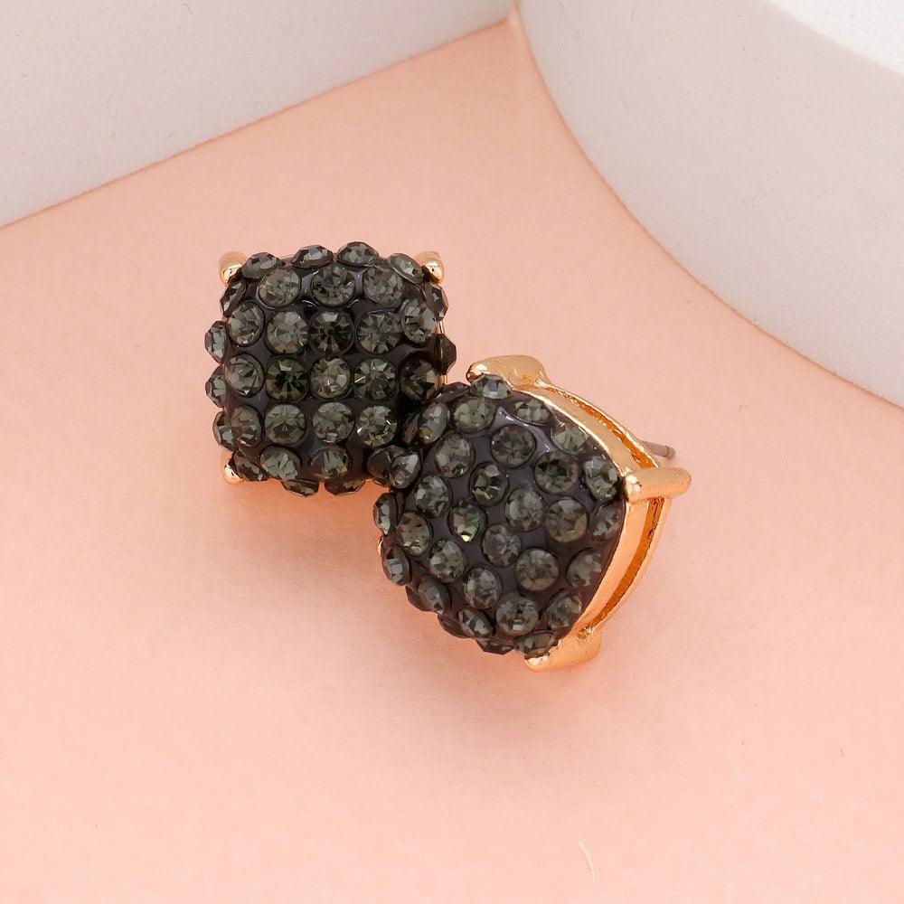 Black Stone Embellished Square Stud Earrings - Jewelry Store by Erik Rayo