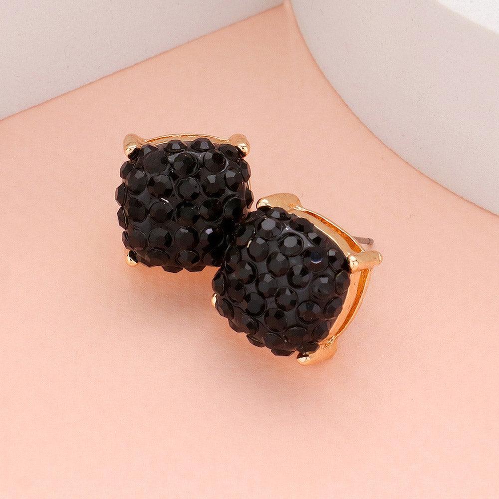Black Stone Embellished Square Stud Earrings - Jewelry Store by Erik Rayo