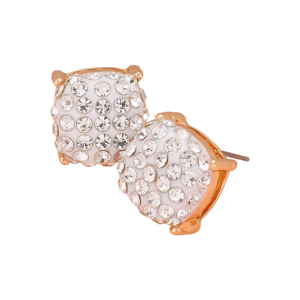 Clear Stone Embellished Square Stud Earrings - Jewelry Store by Erik Rayo