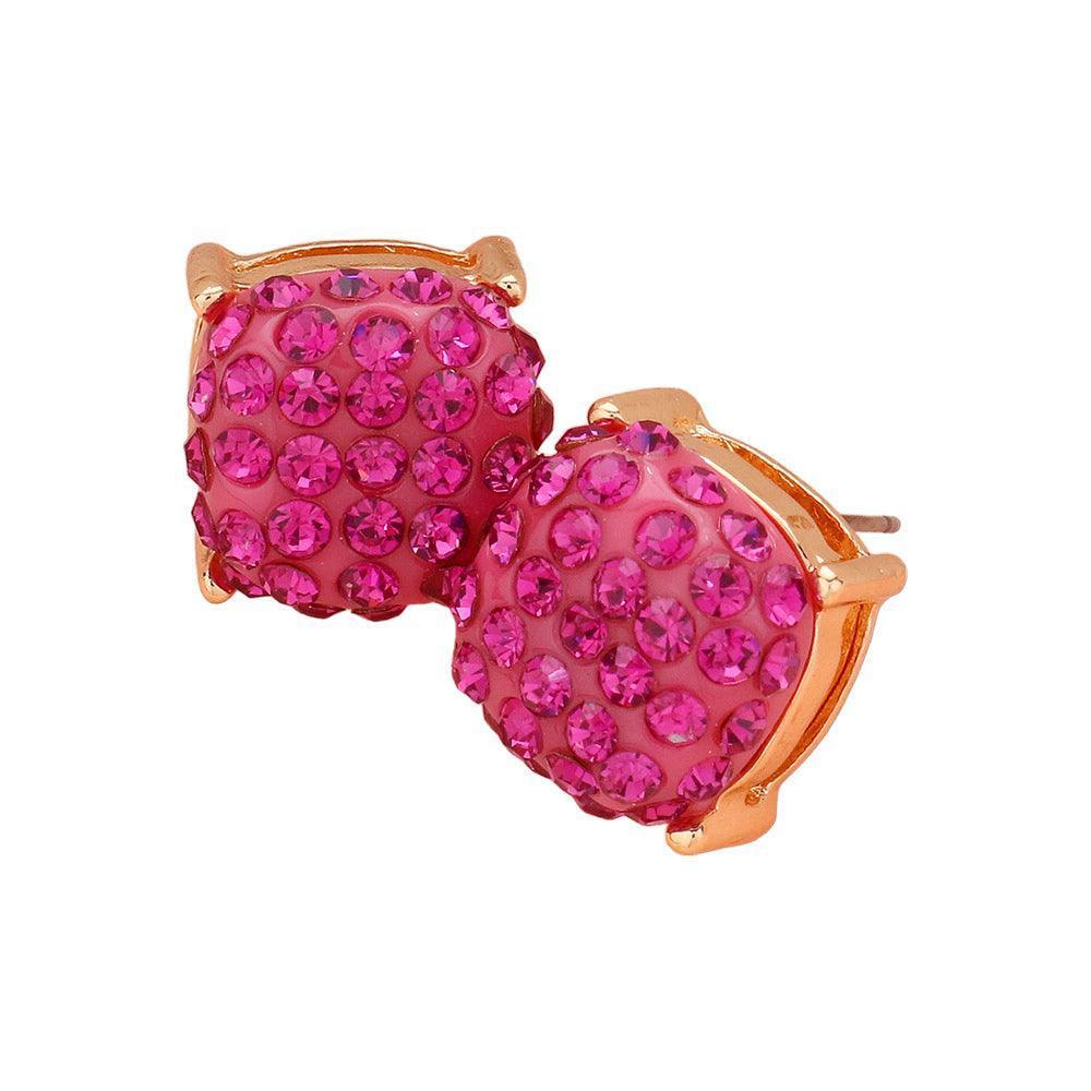 Fuchsia Stone Embellished Square Stud Earrings - Jewelry Store by Erik Rayo