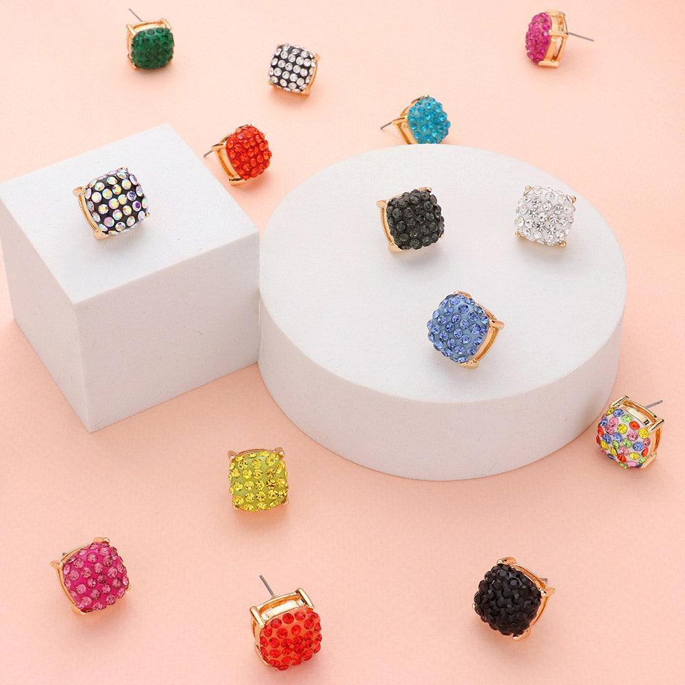 Fuchsia Stone Embellished Square Stud Earrings - Jewelry Store by Erik Rayo