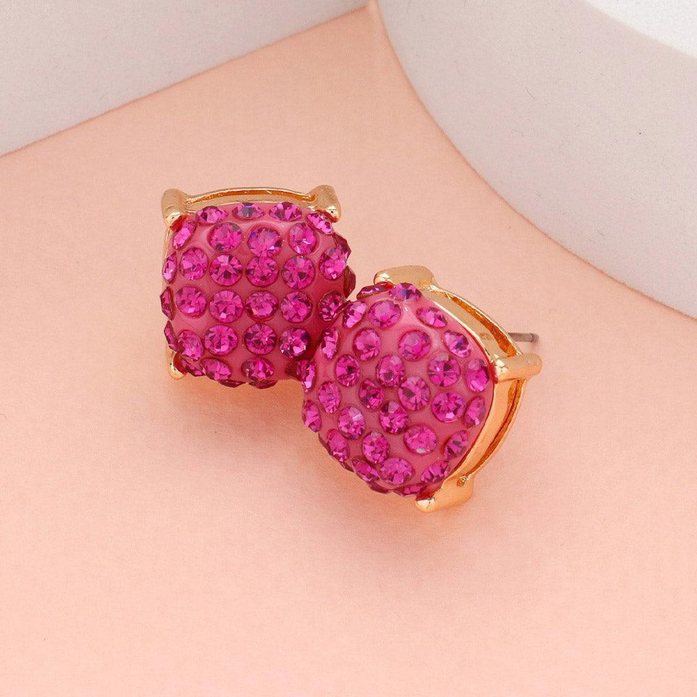 Fuchsia Stone Embellished Square Stud Earrings - Jewelry Store by Erik Rayo