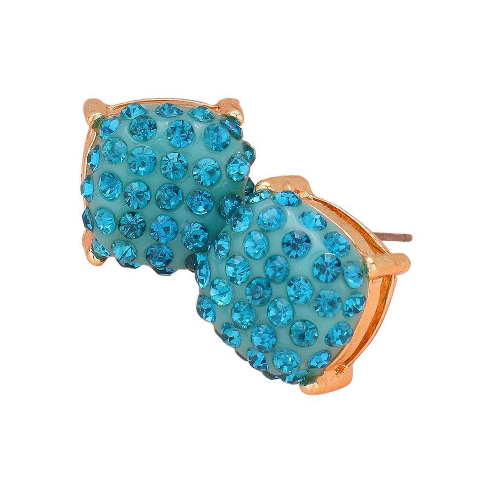 Blue Stone Embellished Square Stud Earrings - Jewelry Store by Erik Rayo