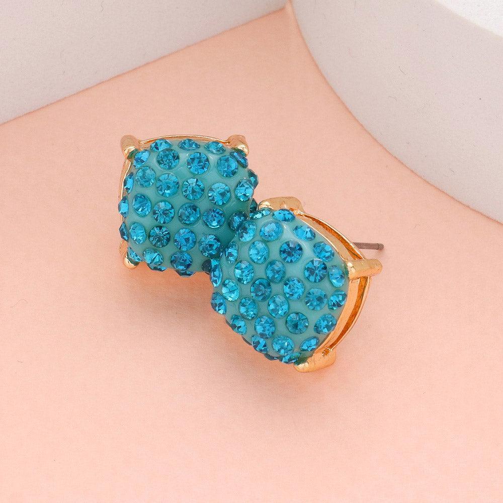 Blue Stone Embellished Square Stud Earrings - Jewelry Store by Erik Rayo