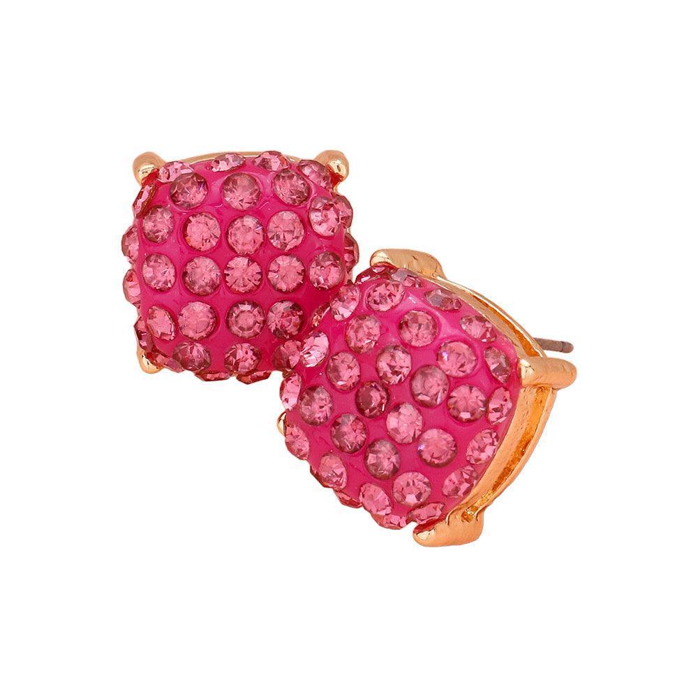 Pink Stone Embellished Square Stud Earrings - Jewelry Store by Erik Rayo