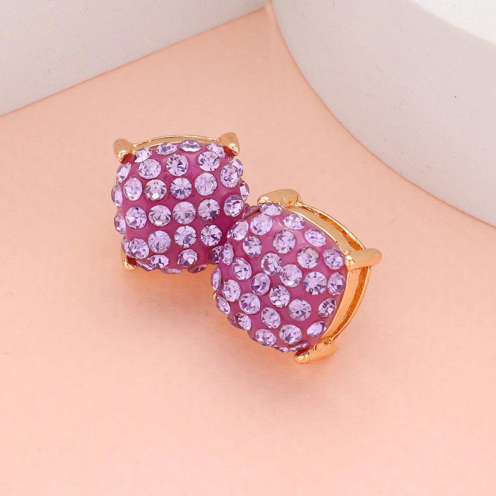 Lavender Stone Embellished Square Stud Earrings - Jewelry Store by Erik Rayo
