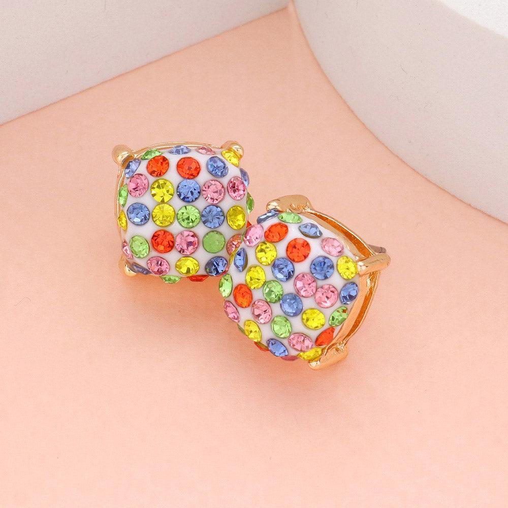 Stone Embellished Square Stud Earrings - Jewelry Store by Erik Rayo