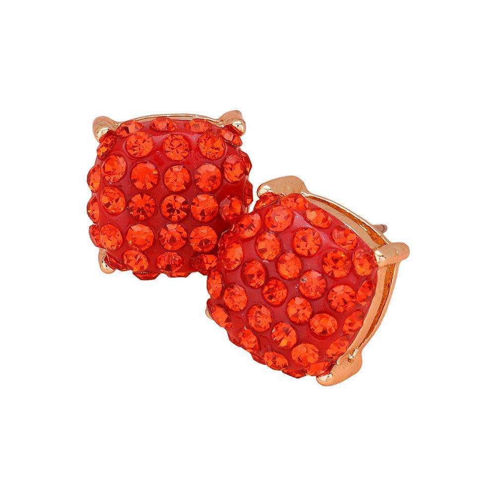 Orange Stone Embellished Square Stud Earrings - Jewelry Store by Erik Rayo