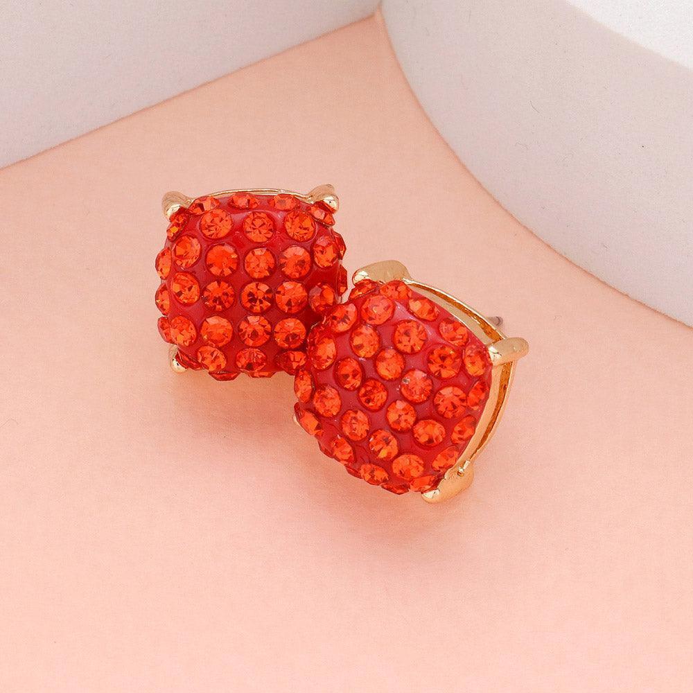 Orange Stone Embellished Square Stud Earrings - Jewelry Store by Erik Rayo