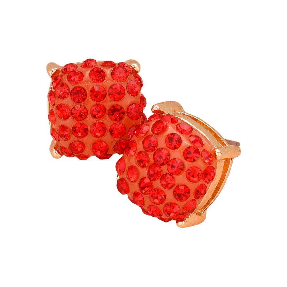 Red Stone Embellished Square Stud Earrings - Jewelry Store by Erik Rayo