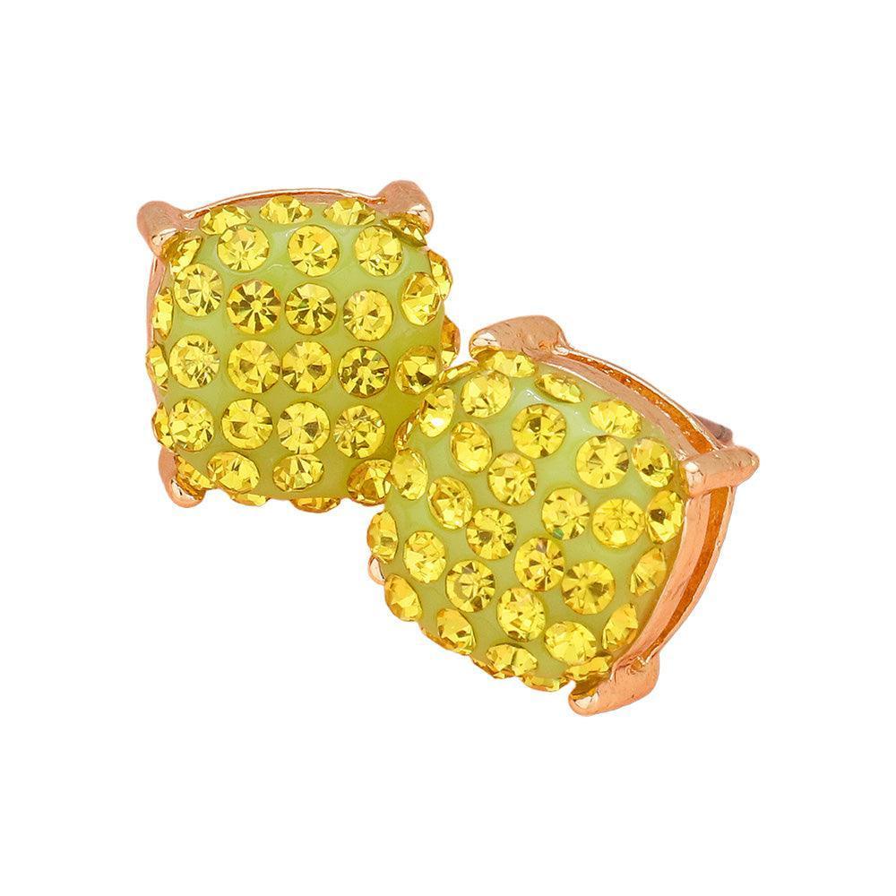 Yellow Stone Embellished Square Stud Earrings - Jewelry Store by Erik Rayo