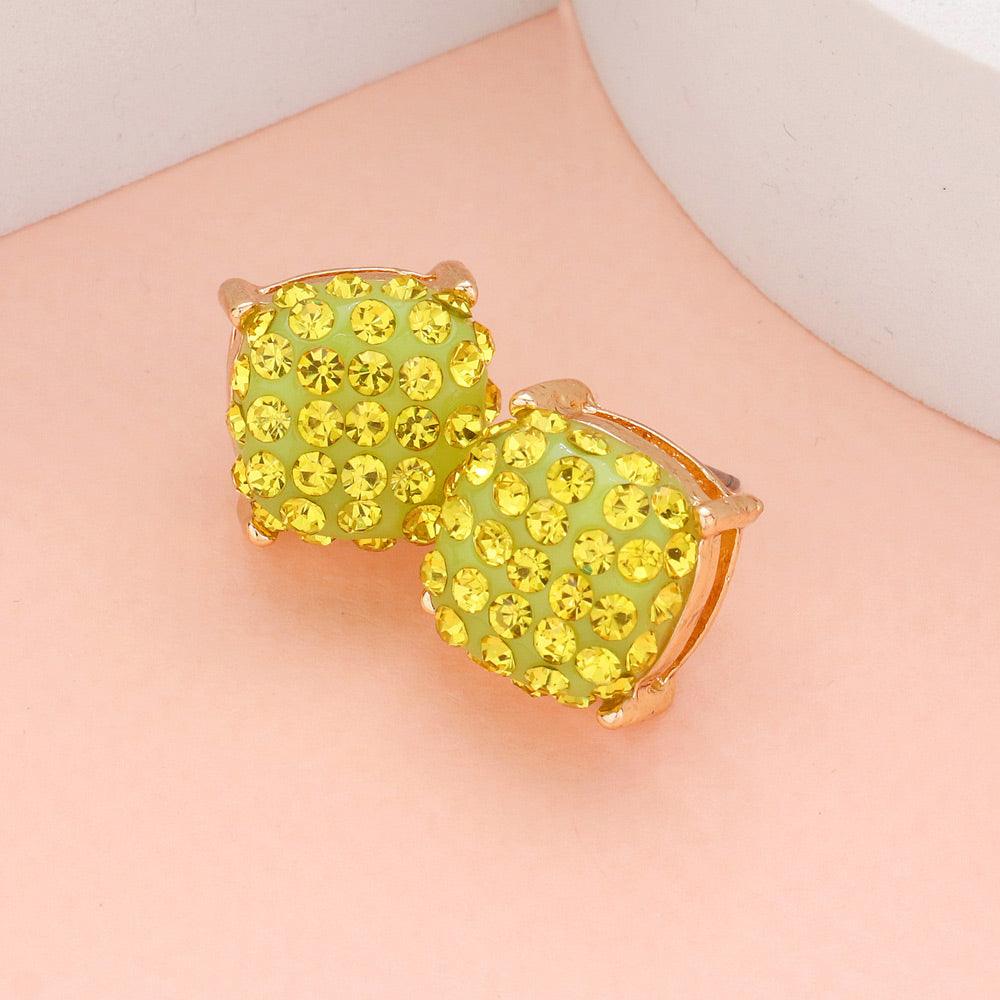 Yellow Stone Embellished Square Stud Earrings